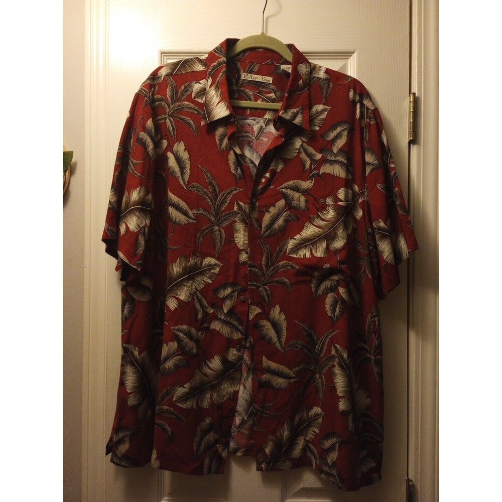 Batik Bay Men's Red Palm Tropical Hawaiin Shirt Beach Vacation XL Pocket Rayon